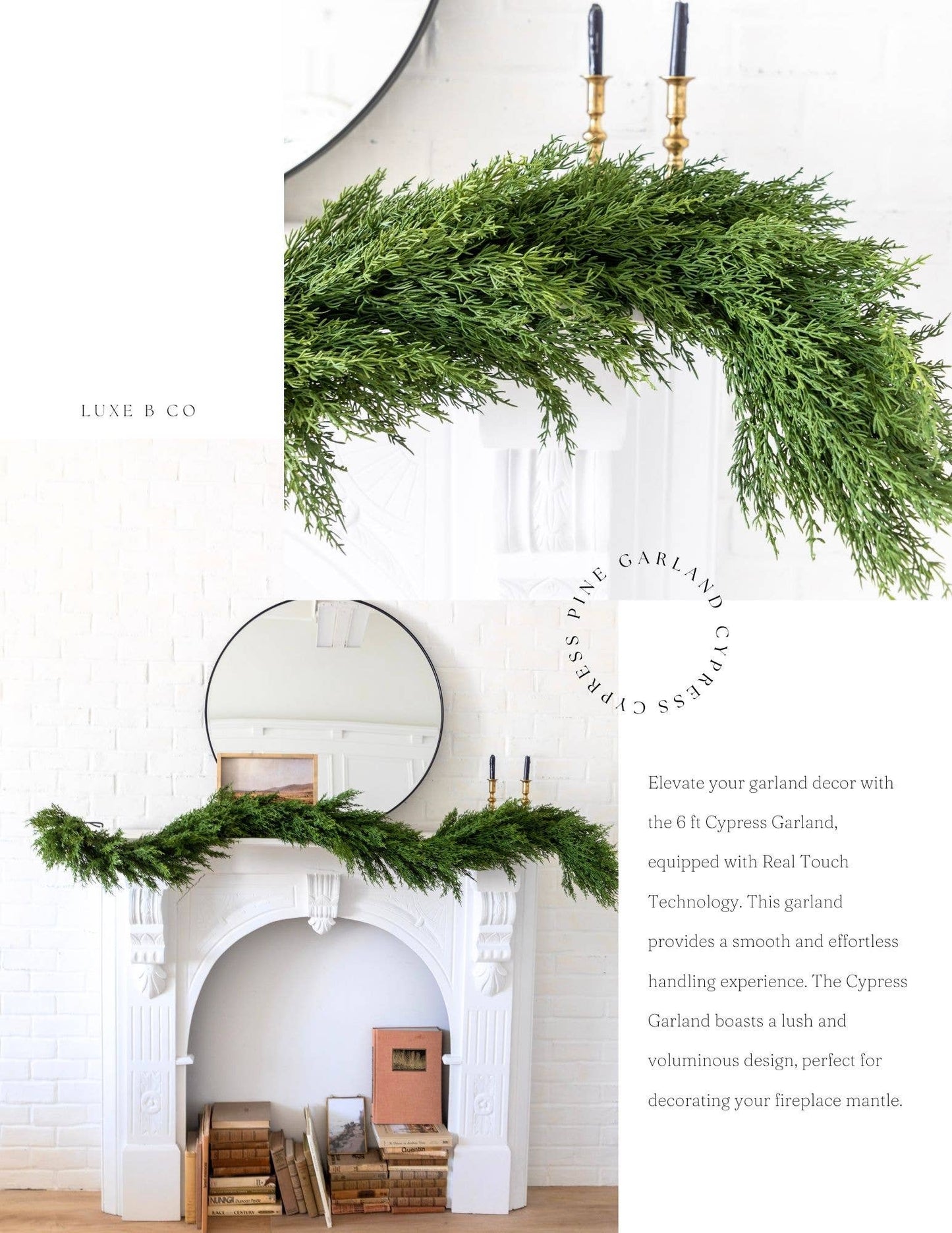 Real Touch Cypress Pine Garland By Luxe B Co.- 6ft