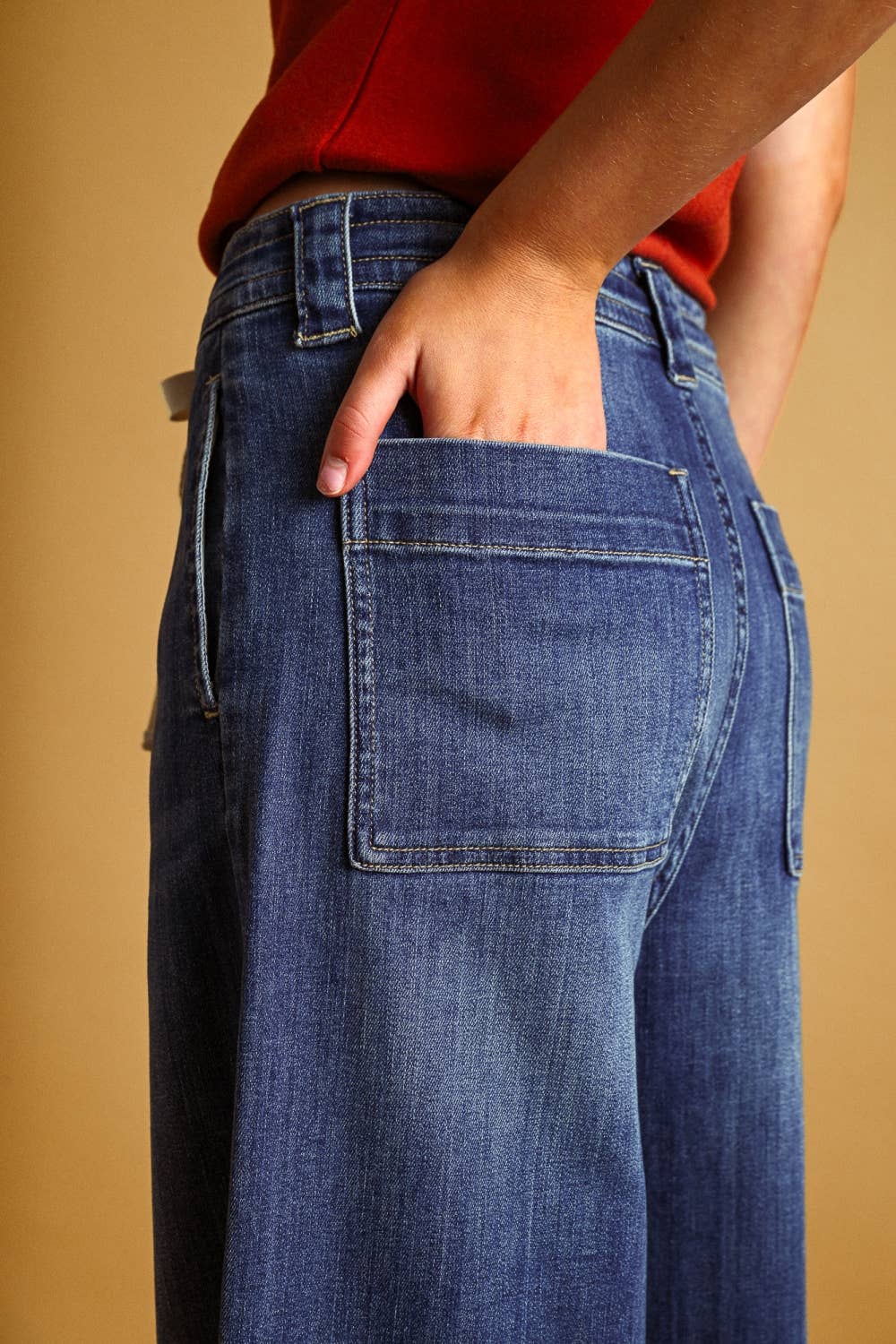 DARK WASHED TIED IN FRONT DENIM PANTS