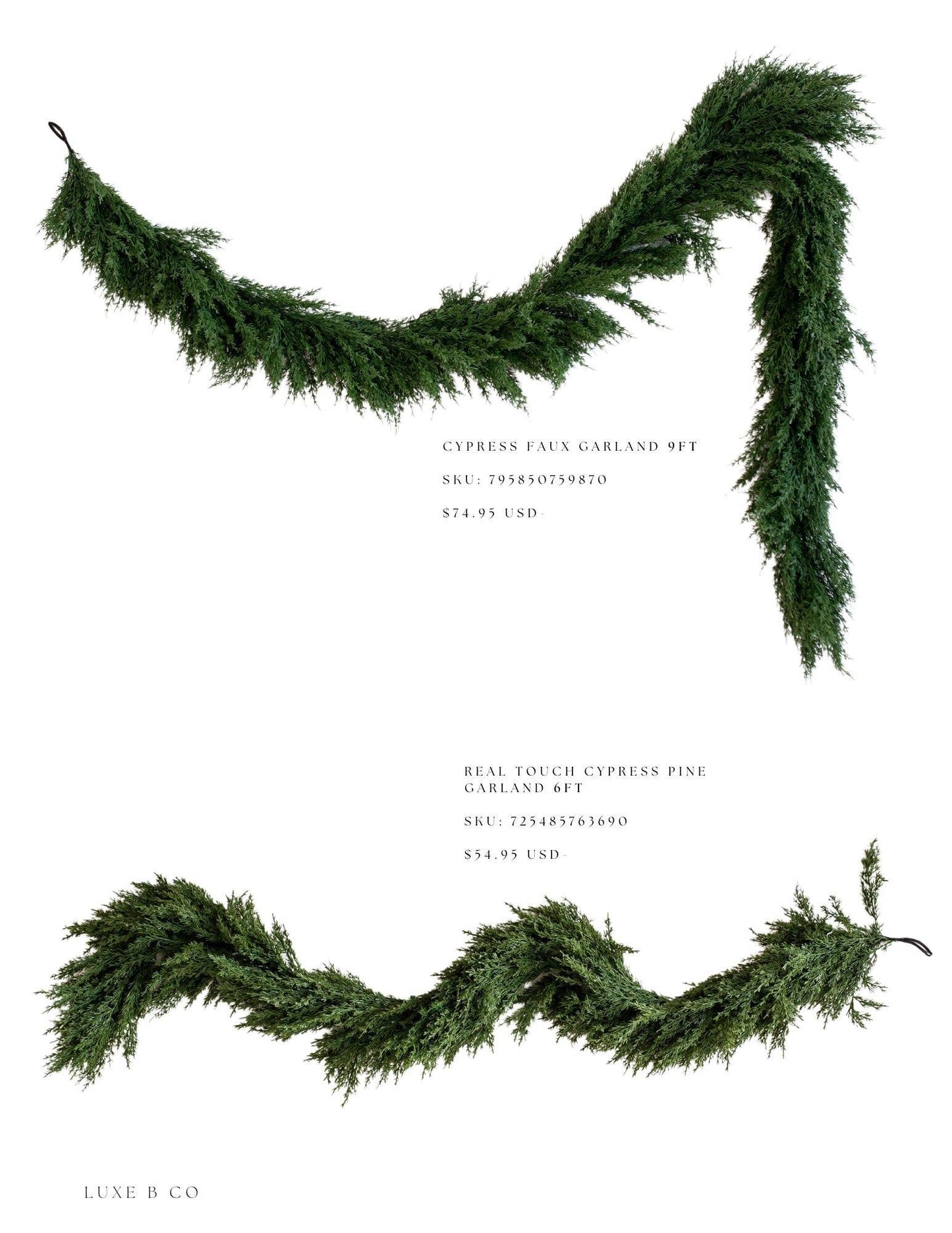 Real Touch Cypress Pine Garland By Luxe B Co.- 6ft