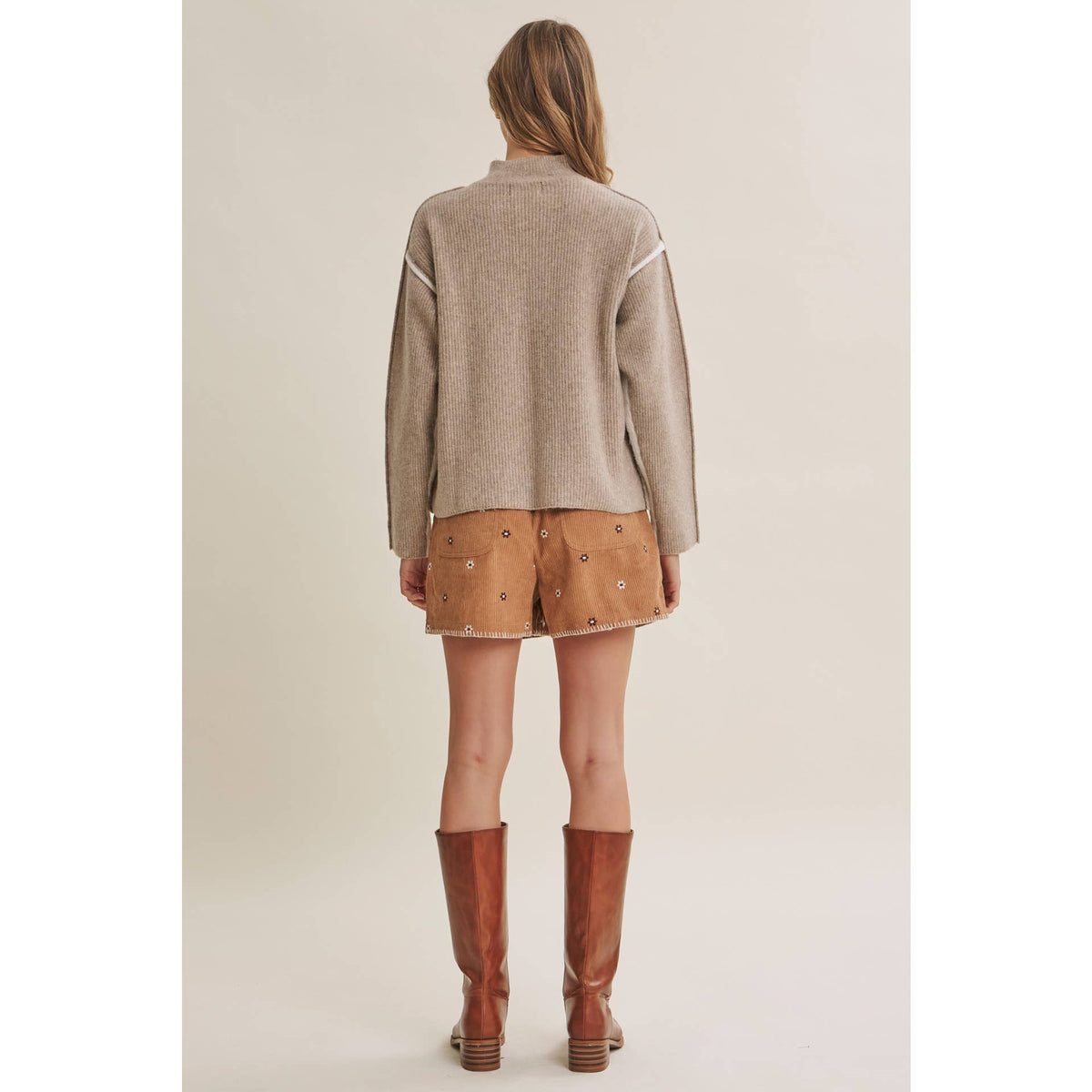 FIRST FROST COLOR BLOCK MOCK NECK WOOL BLEND SWEATER
