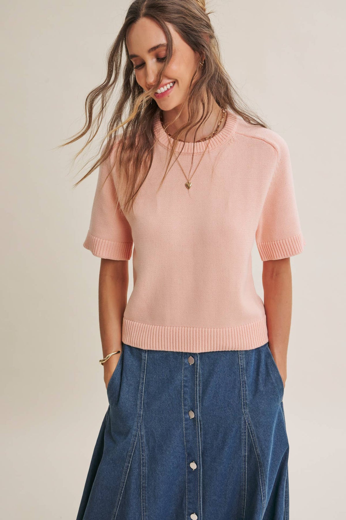 VINTAGE WASH BUTTON-FRONT PANEL DENIM A-LINE MIDI SKIRT