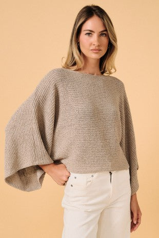 Boat Neck Shoulder Sleeve Dollman Pancho Top