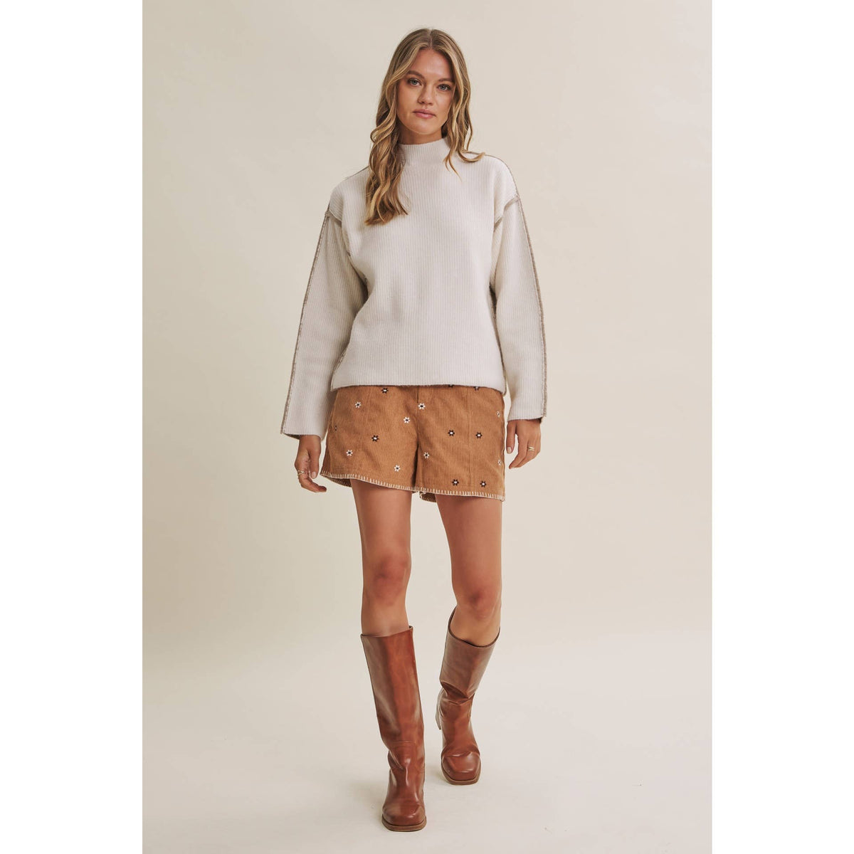 FIRST FROST COLOR BLOCK MOCK NECK WOOL BLEND SWEATER