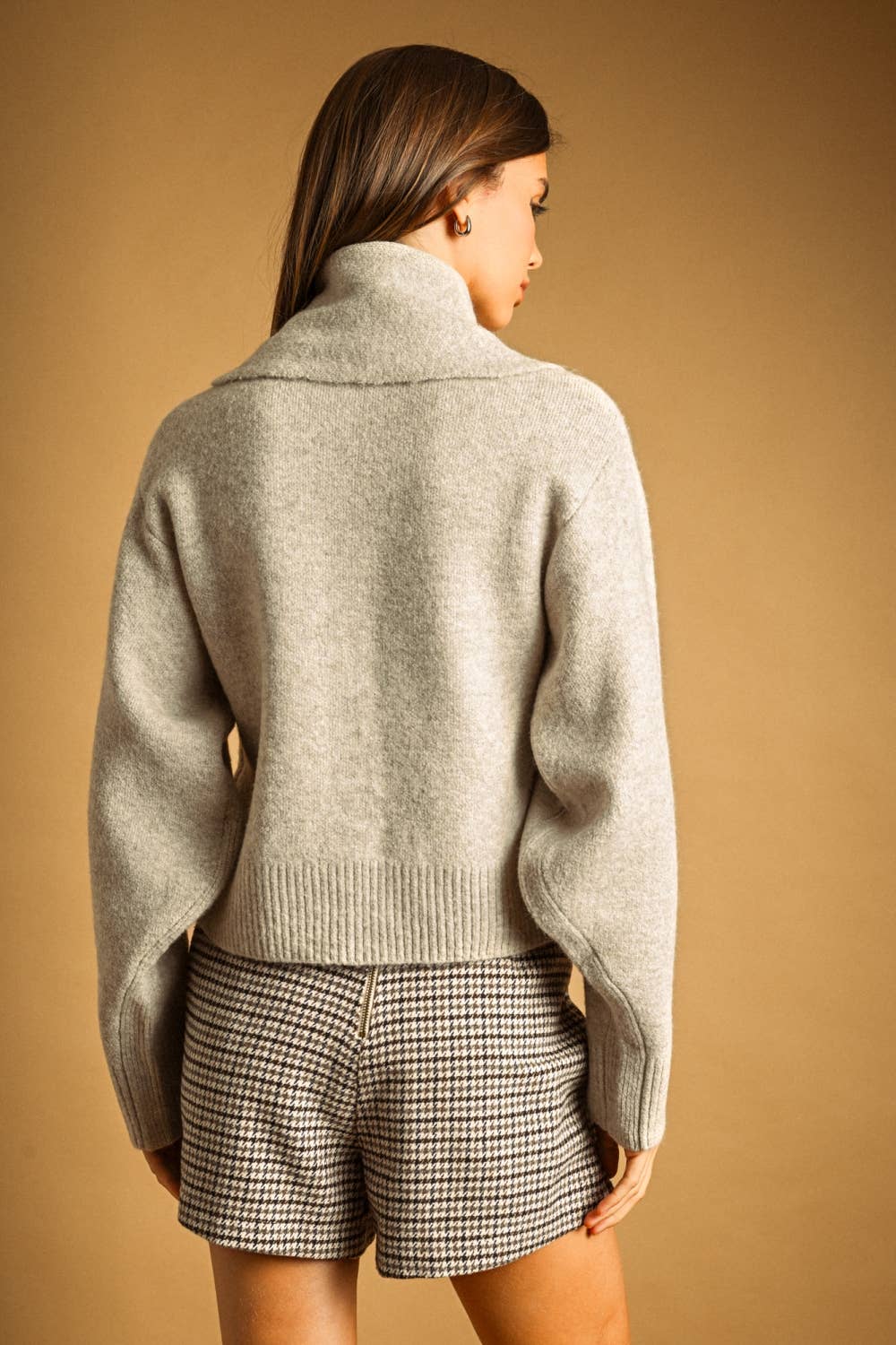 BUTTON FRONT SWEATER JACKET WITH TIED COLLAR