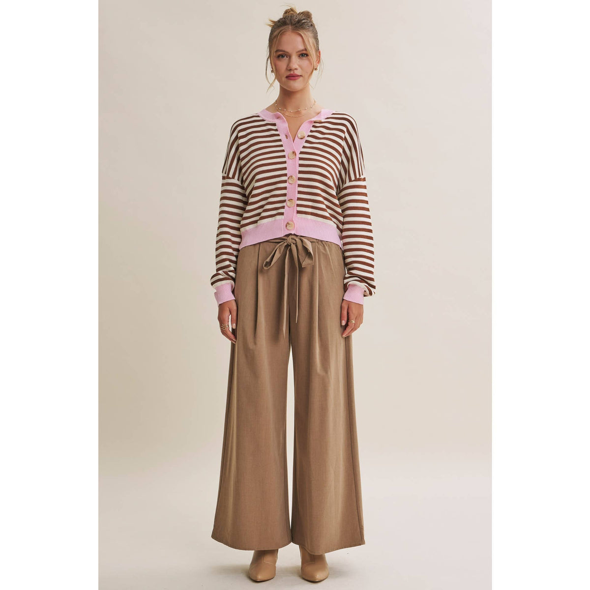 TUSCANY AFTERNOON SELF-TIE BELT RELAXED WIDE-LEG PANTS