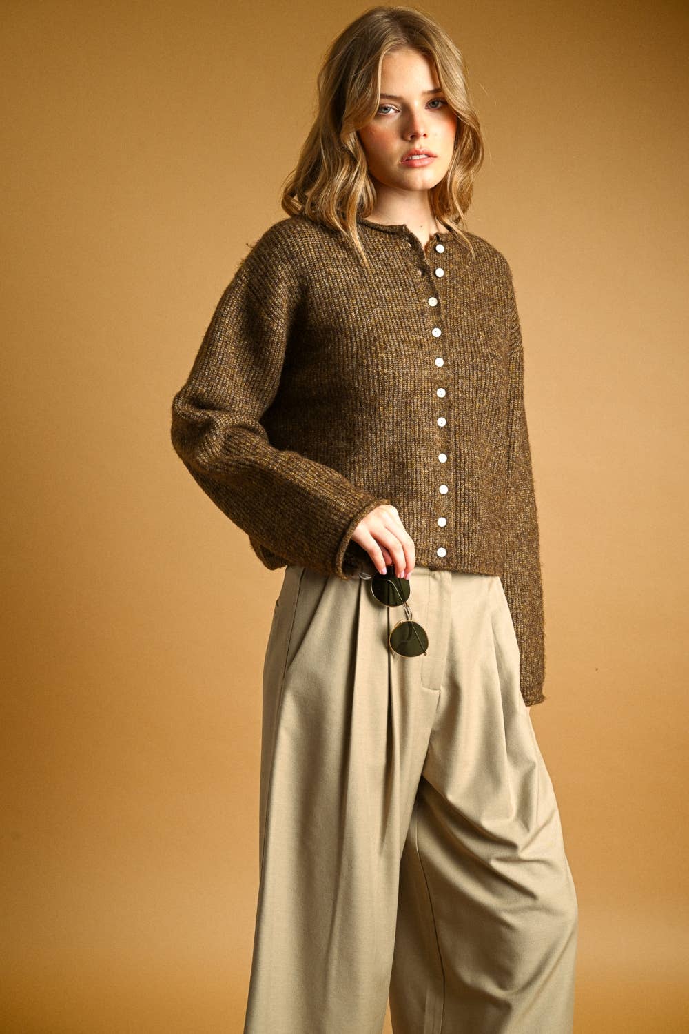 BUTTON FRONT RIBBED SWEATER CARDIGAN