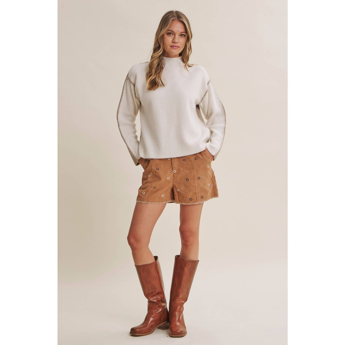 FIRST FROST COLOR BLOCK MOCK NECK WOOL BLEND SWEATER