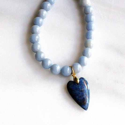 Denim Heart Beaded Necklace