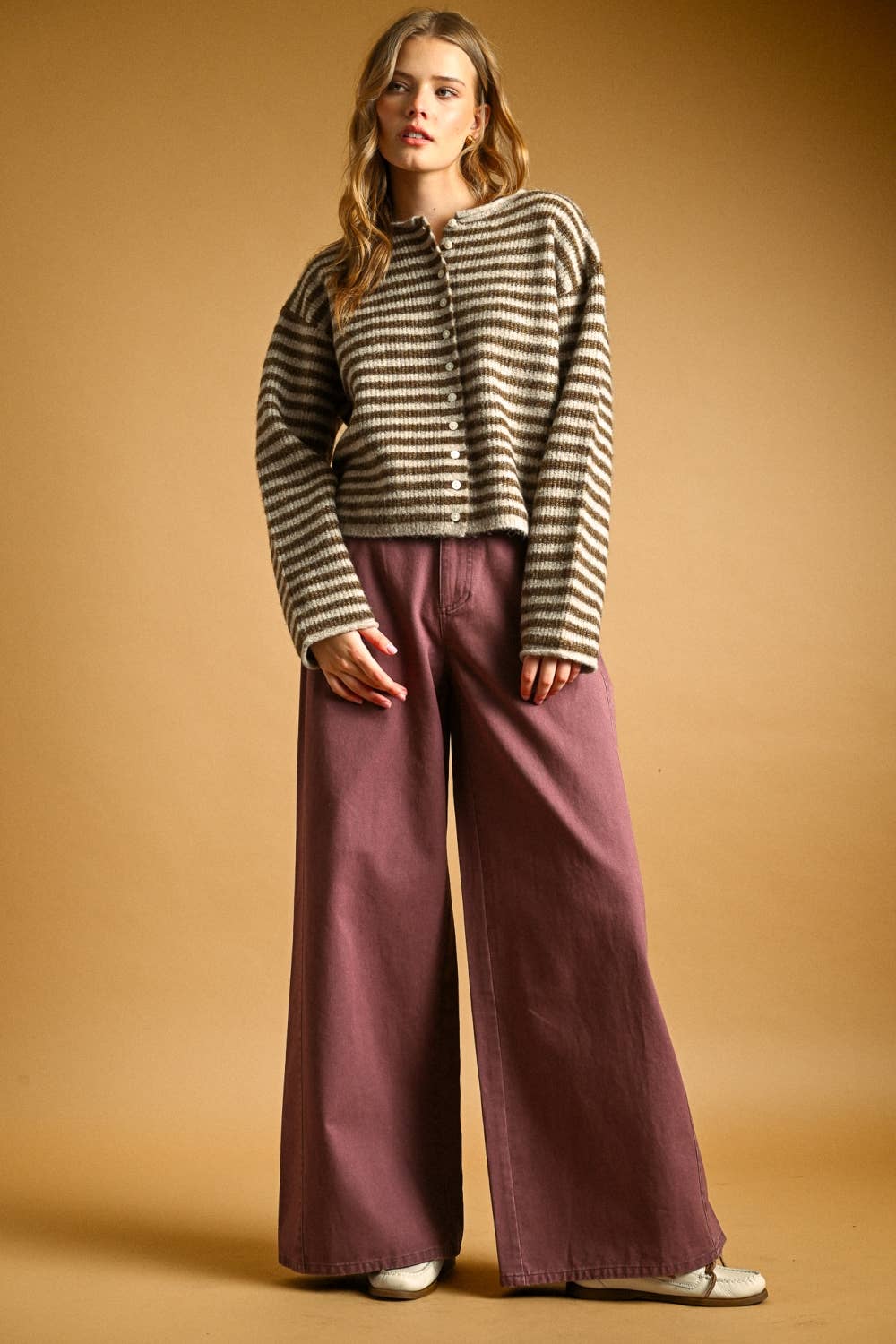 STRIPED BUTTON FRONT SWEATER CARDIGAN