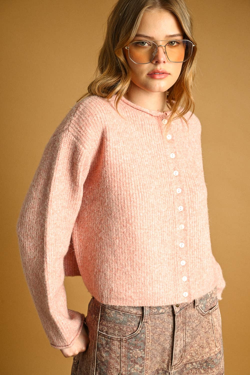 BUTTON FRONT RIBBED SWEATER CARDIGAN