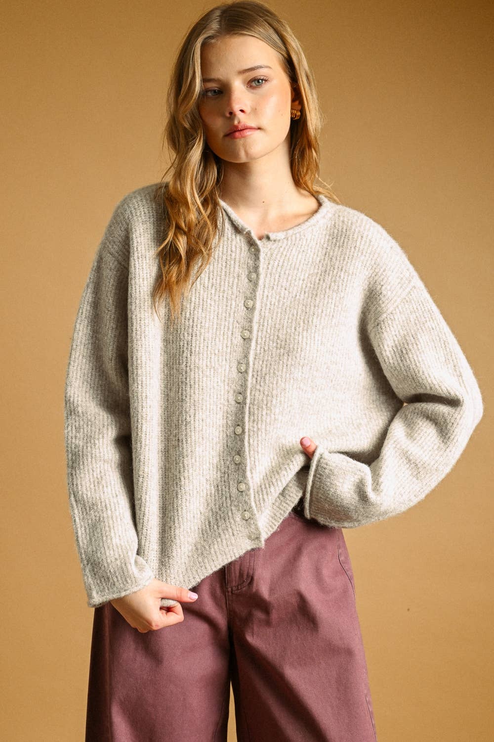 BUTTON FRONT RIBBED SWEATER CARDIGAN