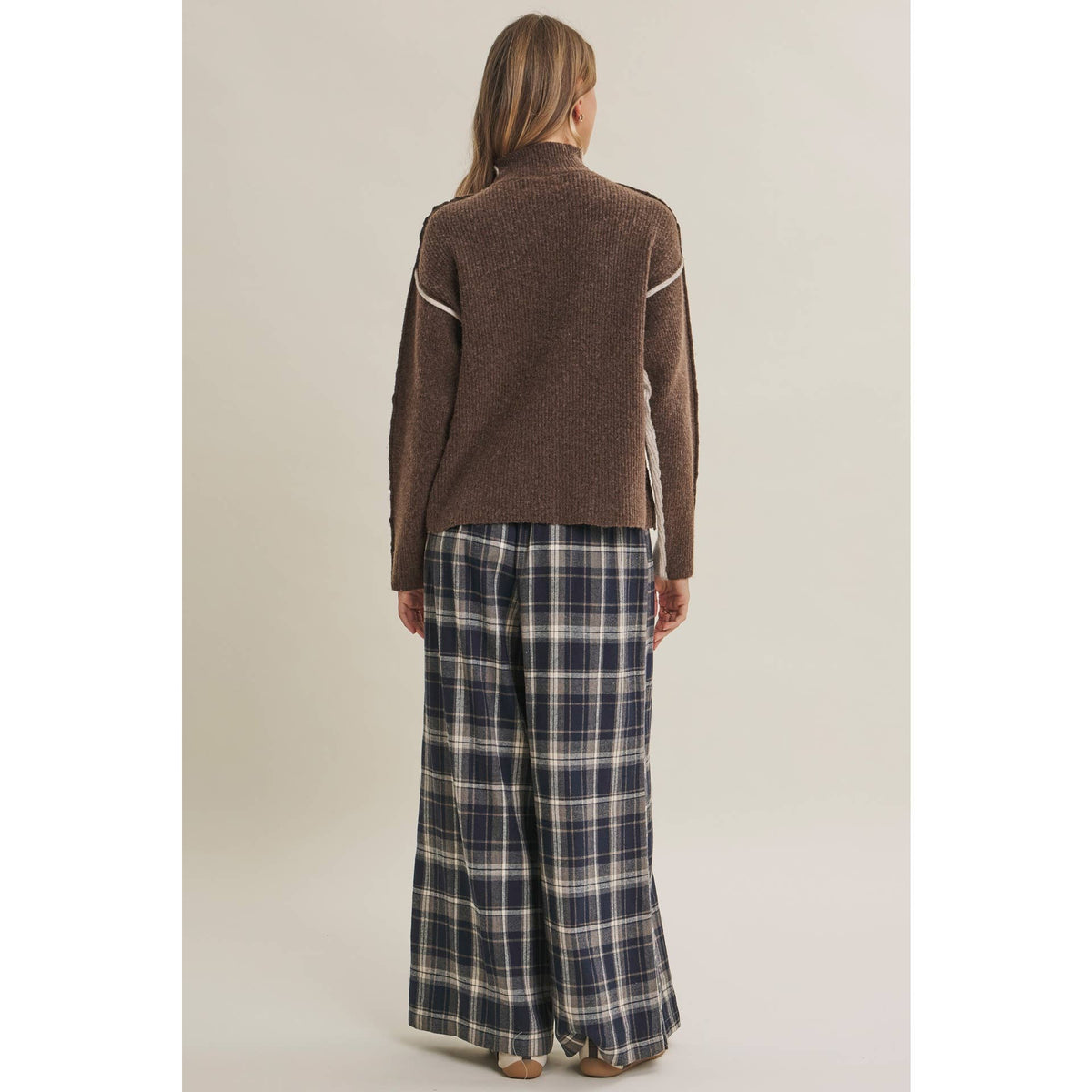 FIRST FROST COLOR BLOCK MOCK NECK WOOL BLEND SWEATER