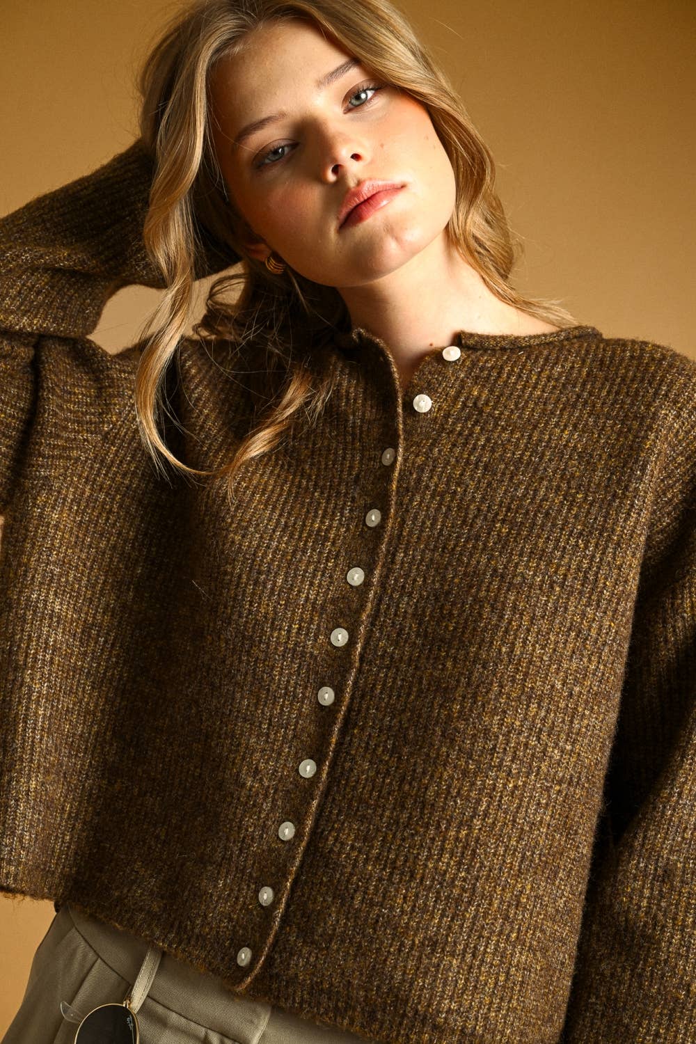 BUTTON FRONT RIBBED SWEATER CARDIGAN