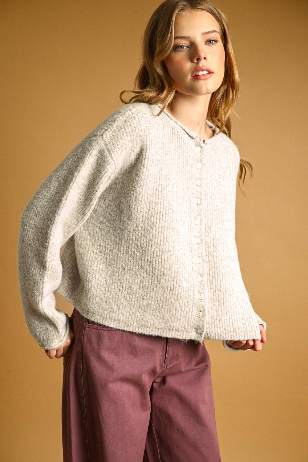 BUTTON FRONT RIBBED SWEATER CARDIGAN