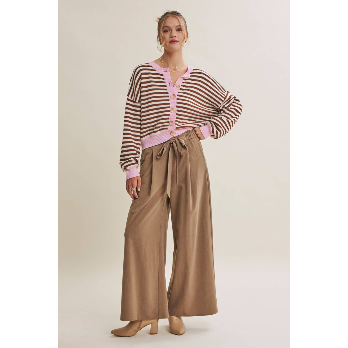 TUSCANY AFTERNOON SELF-TIE BELT RELAXED WIDE-LEG PANTS