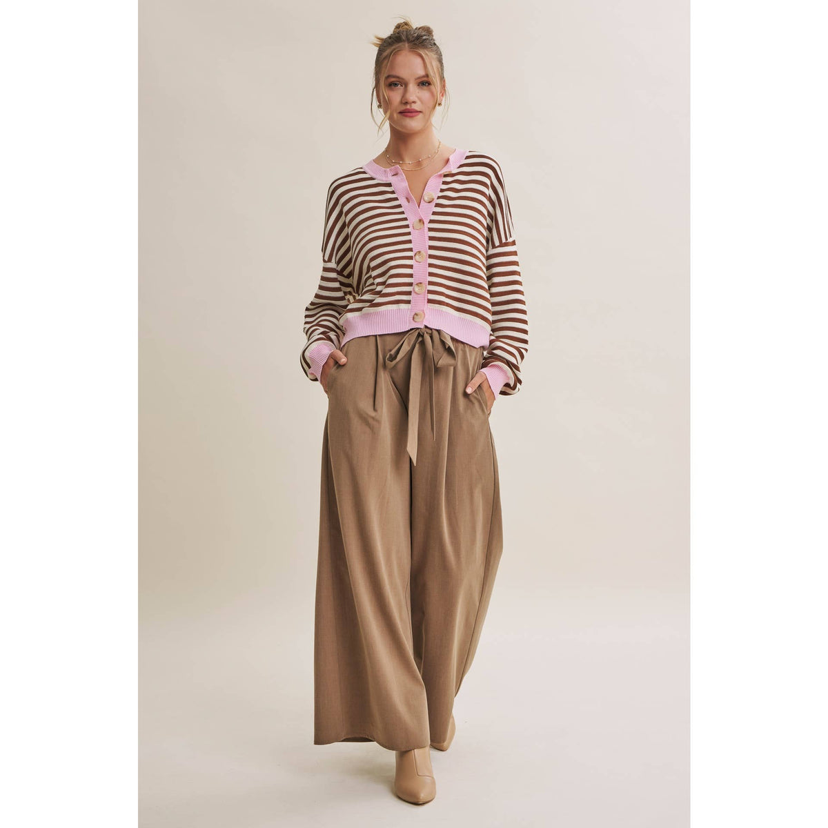 TUSCANY AFTERNOON SELF-TIE BELT RELAXED WIDE-LEG PANTS