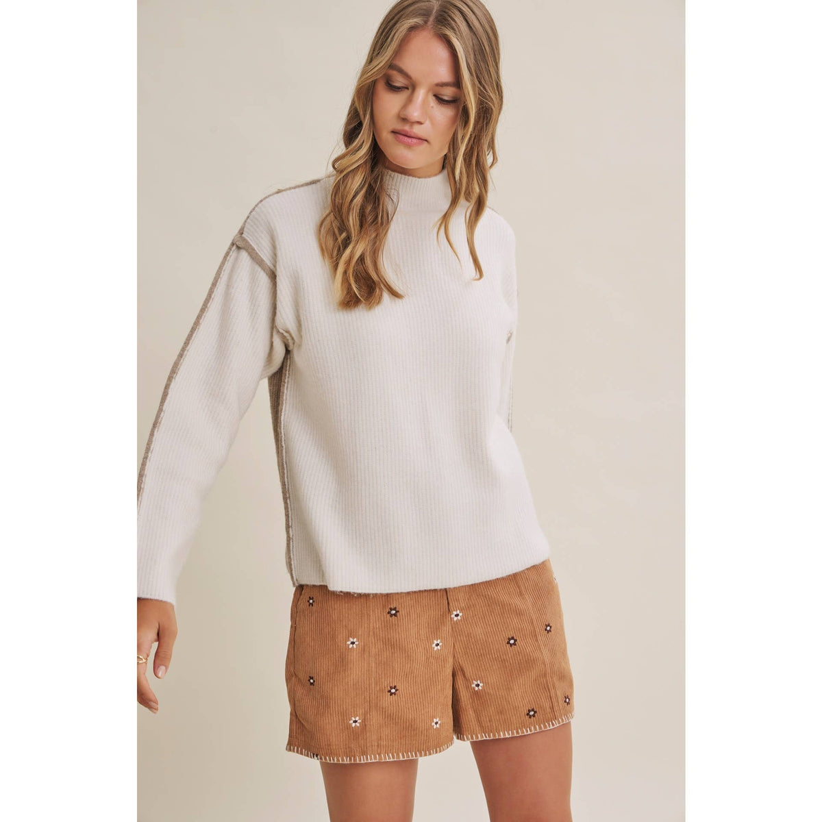 FIRST FROST COLOR BLOCK MOCK NECK WOOL BLEND SWEATER