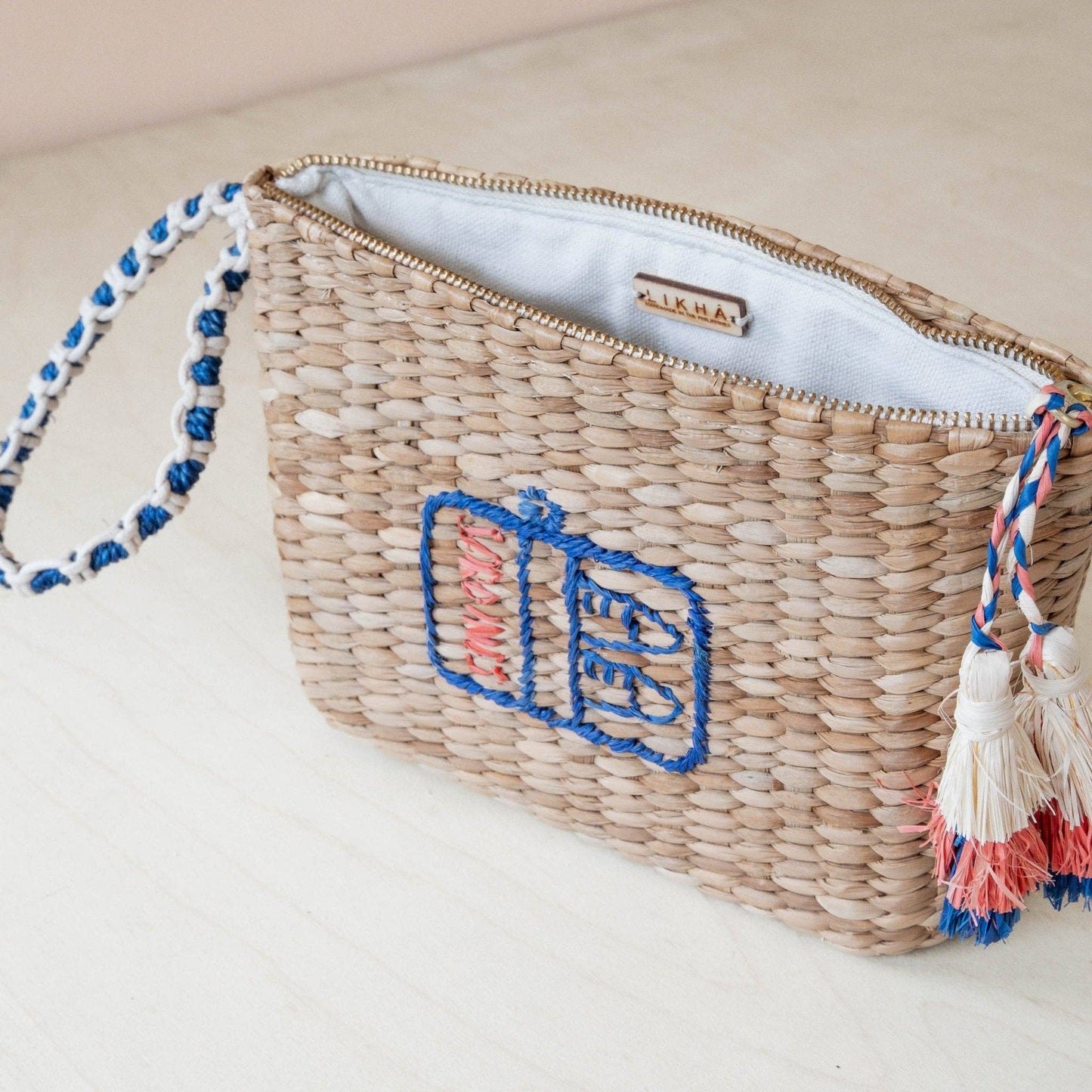 Mini Woven Pouch with Wristlet and Embroidered Sardine Can
