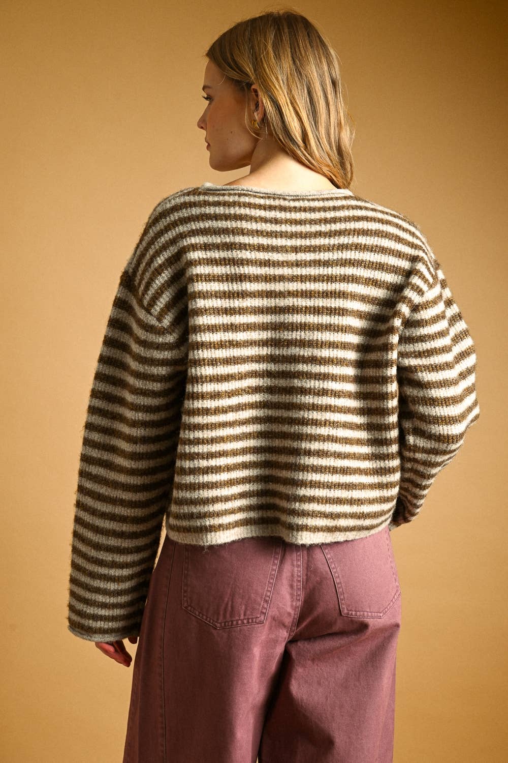 STRIPED BUTTON FRONT SWEATER CARDIGAN