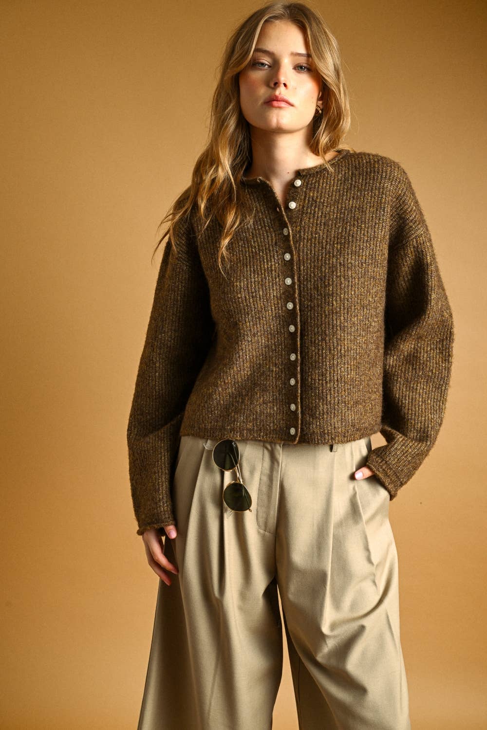 BUTTON FRONT RIBBED SWEATER CARDIGAN