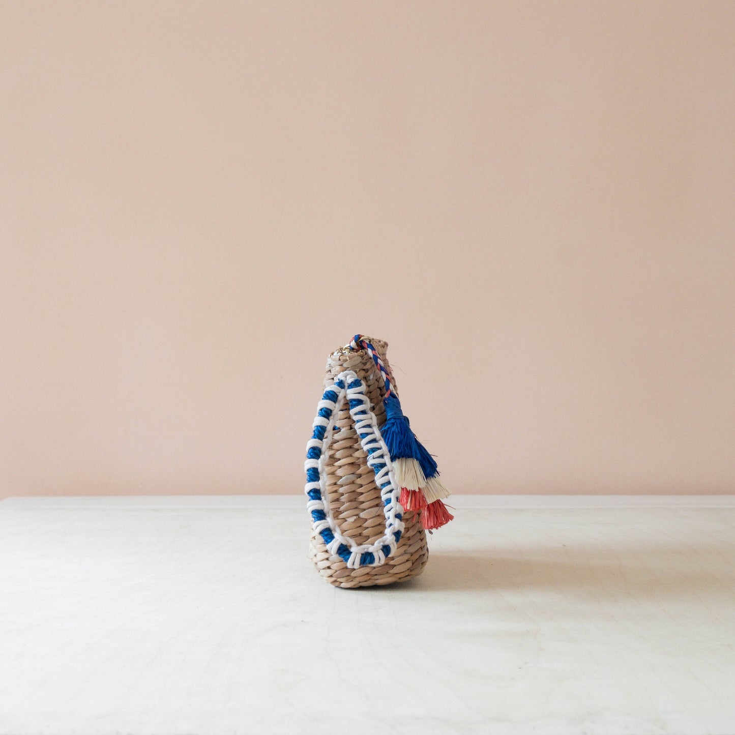 Mini Woven Pouch with Wristlet and Embroidered Bonjour