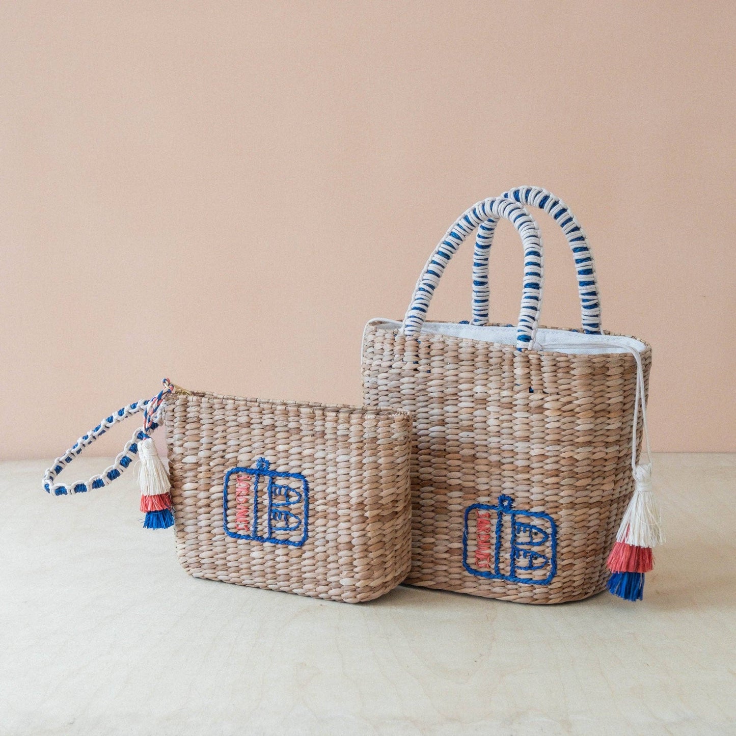 Mini Woven Pouch with Wristlet and Embroidered Sardine Can
