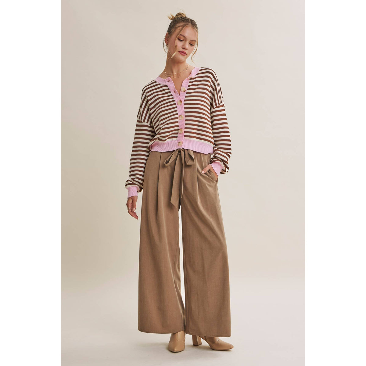 TUSCANY AFTERNOON SELF-TIE BELT RELAXED WIDE-LEG PANTS