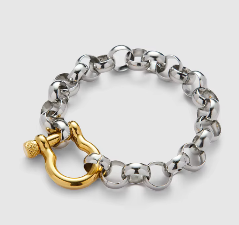 Stallion Rolo and horse bite Bracelet Waterproof 2 tone 18K