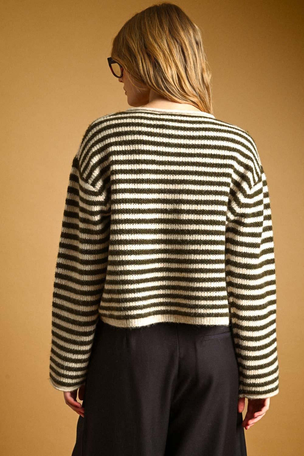 STRIPED BUTTON FRONT SWEATER CARDIGAN