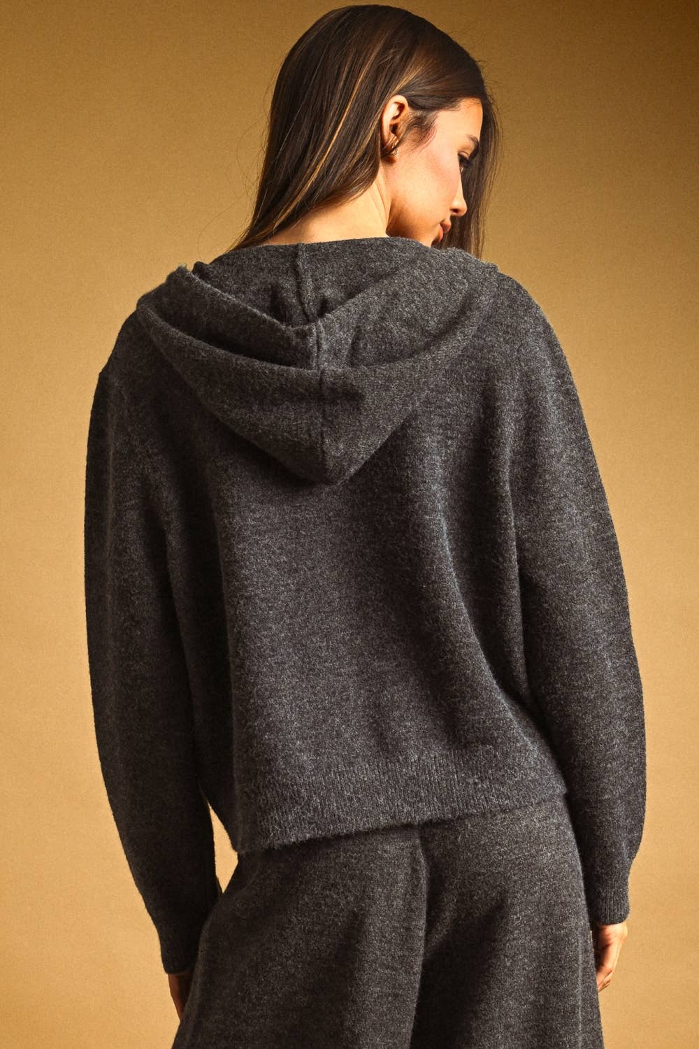 BUTTON FRONT SWEATER JACKET WITH HOOD
