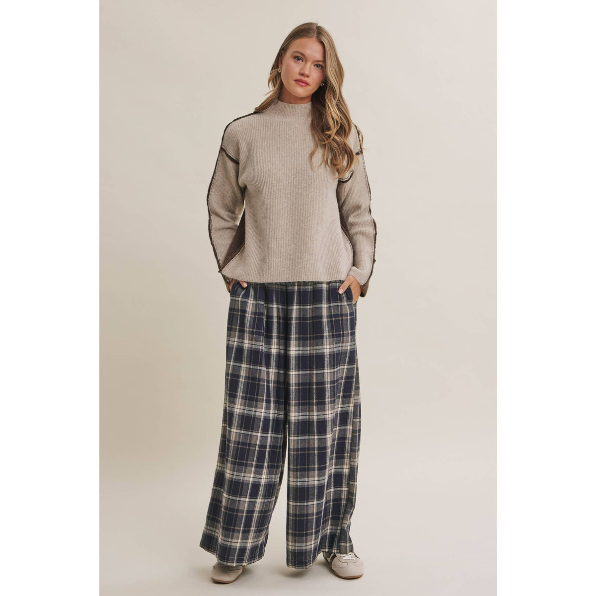 FIRST FROST COLOR BLOCK MOCK NECK WOOL BLEND SWEATER