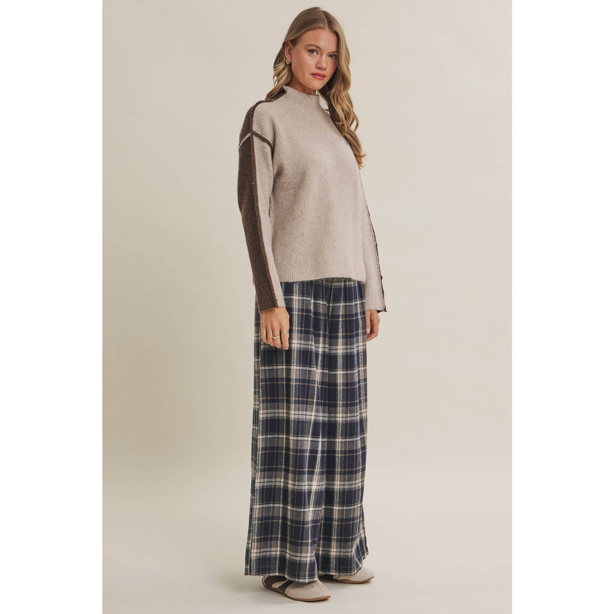 FIRST FROST COLOR BLOCK MOCK NECK WOOL BLEND SWEATER