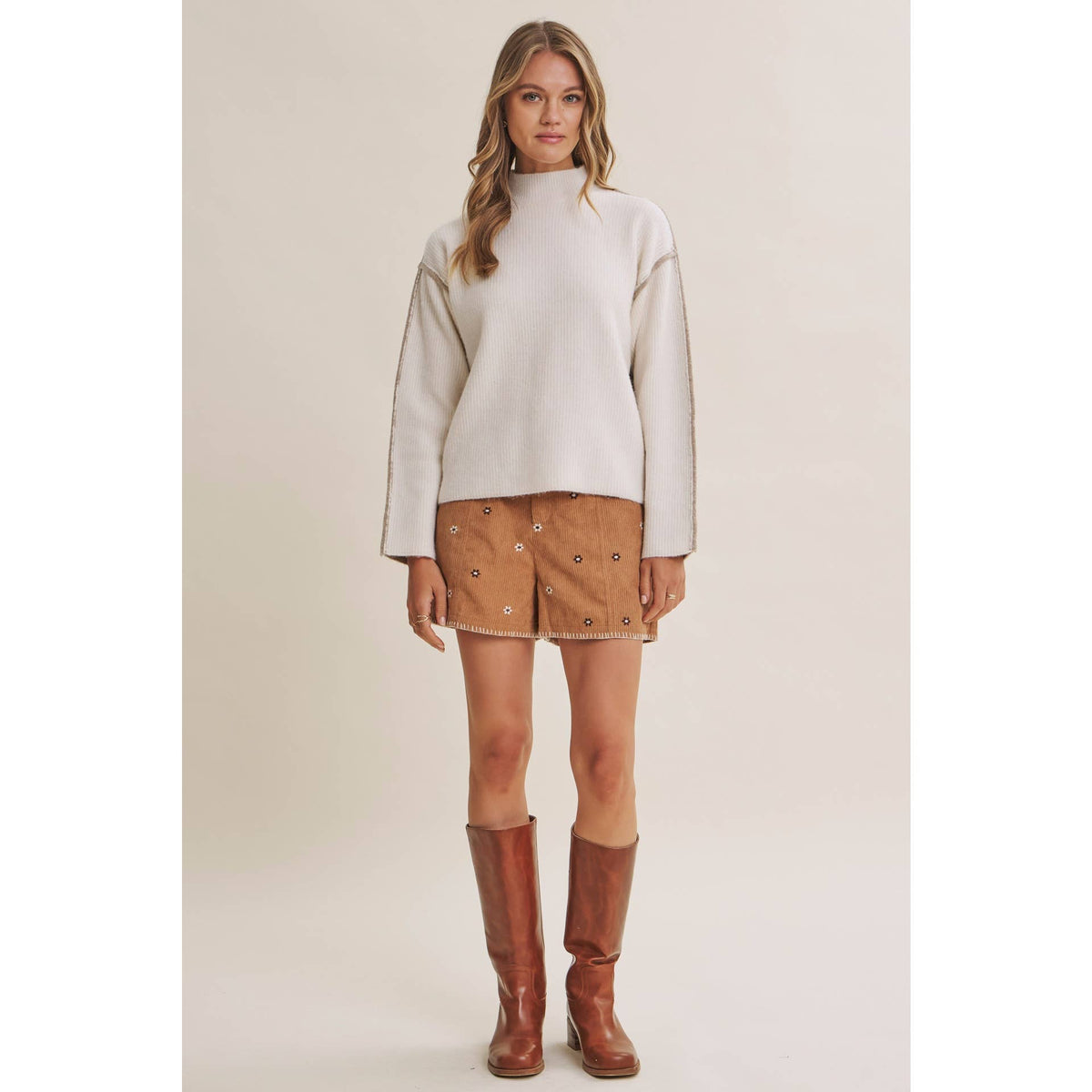 FIRST FROST COLOR BLOCK MOCK NECK WOOL BLEND SWEATER