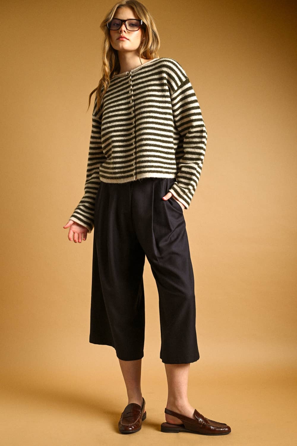 STRIPED BUTTON FRONT SWEATER CARDIGAN