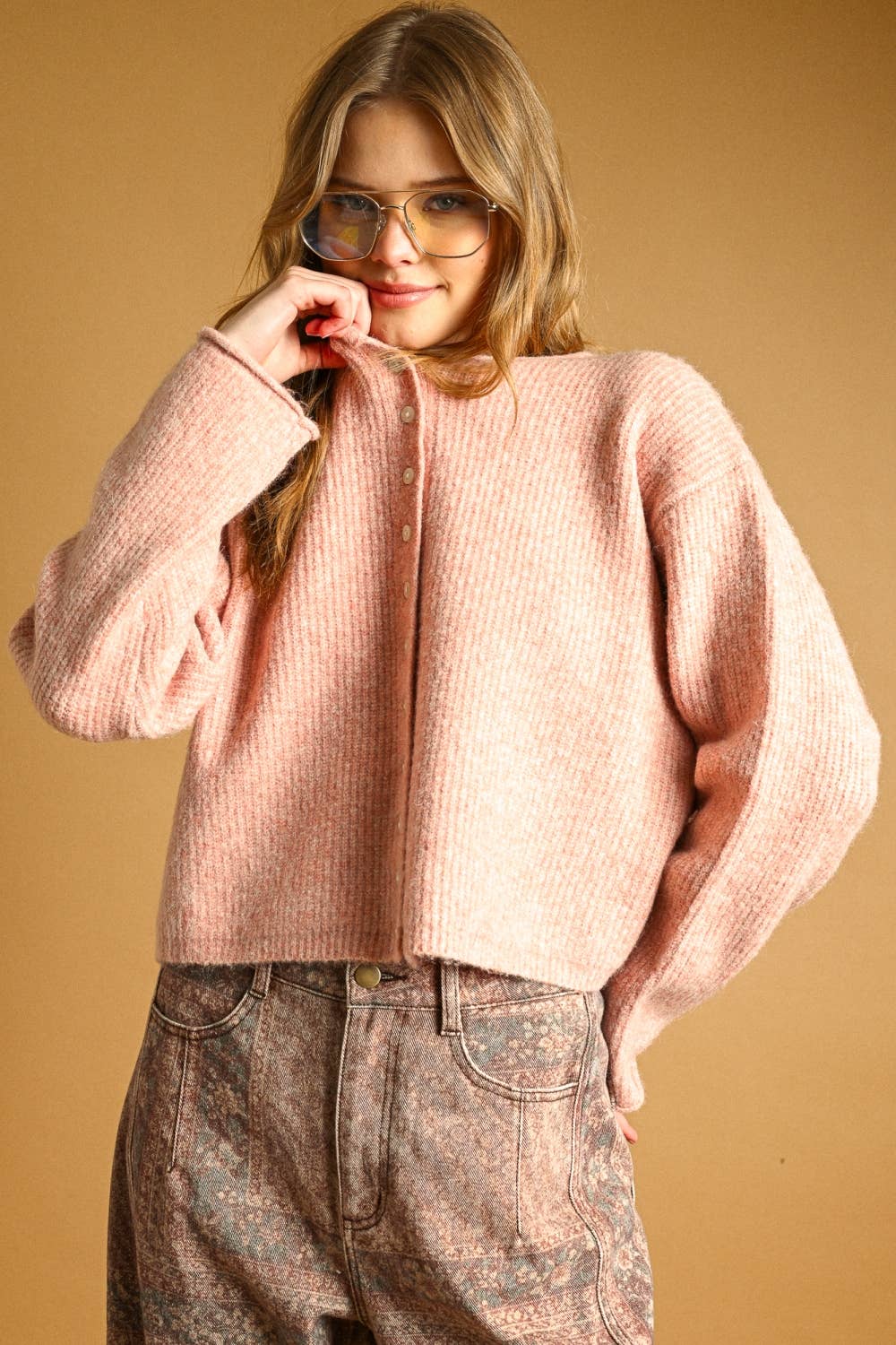 BUTTON FRONT RIBBED SWEATER CARDIGAN