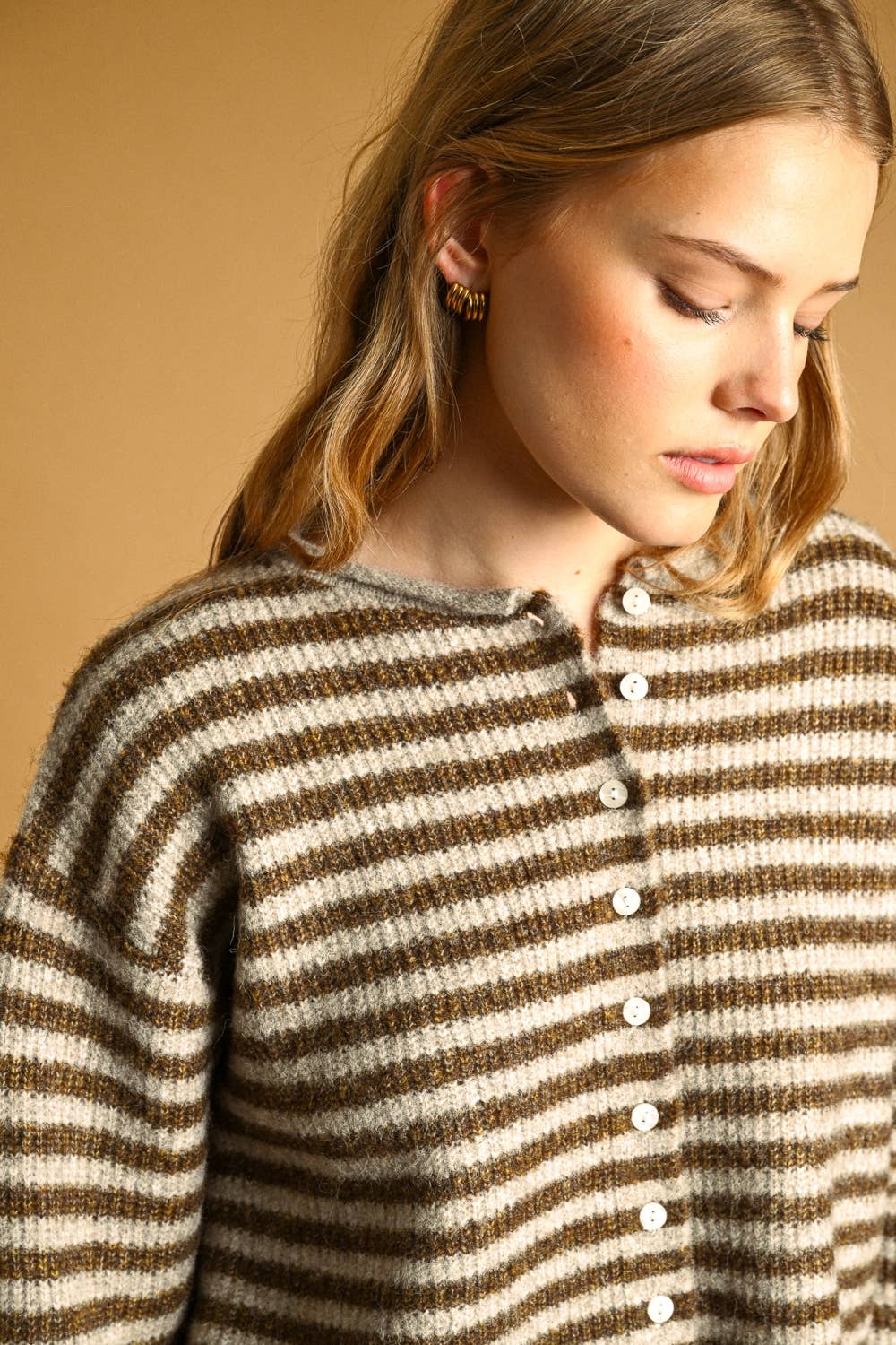 STRIPED BUTTON FRONT SWEATER CARDIGAN