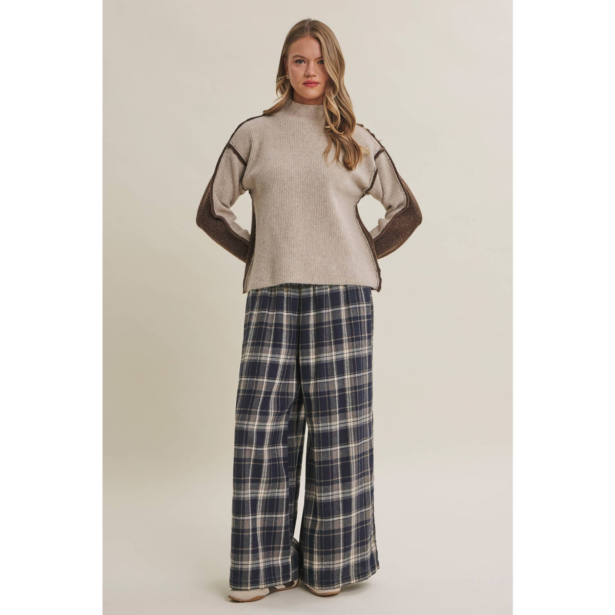 FIRST FROST COLOR BLOCK MOCK NECK WOOL BLEND SWEATER