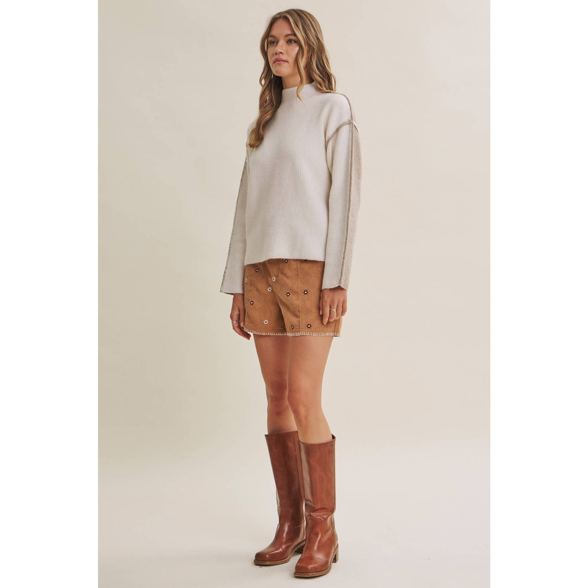 FIRST FROST COLOR BLOCK MOCK NECK WOOL BLEND SWEATER