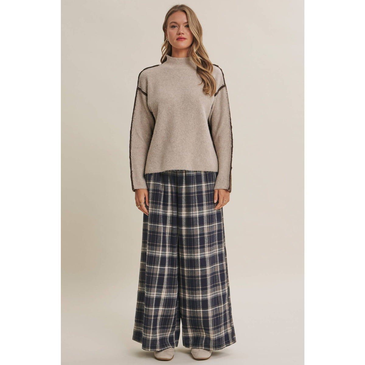 FIRST FROST COLOR BLOCK MOCK NECK WOOL BLEND SWEATER