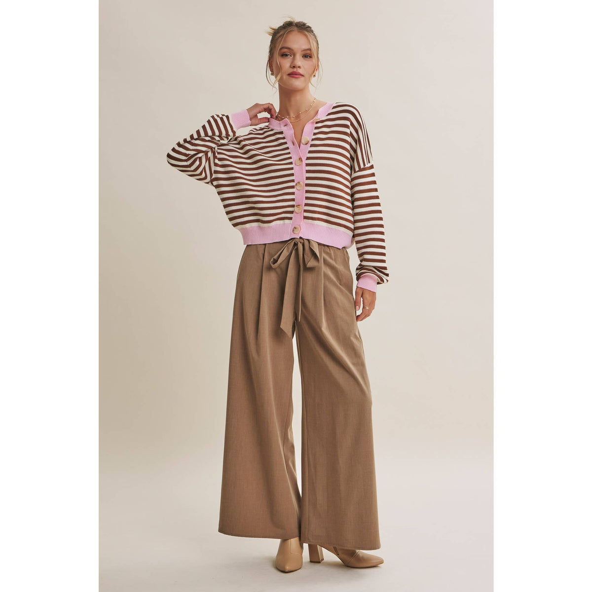 TUSCANY AFTERNOON SELF-TIE BELT RELAXED WIDE-LEG PANTS