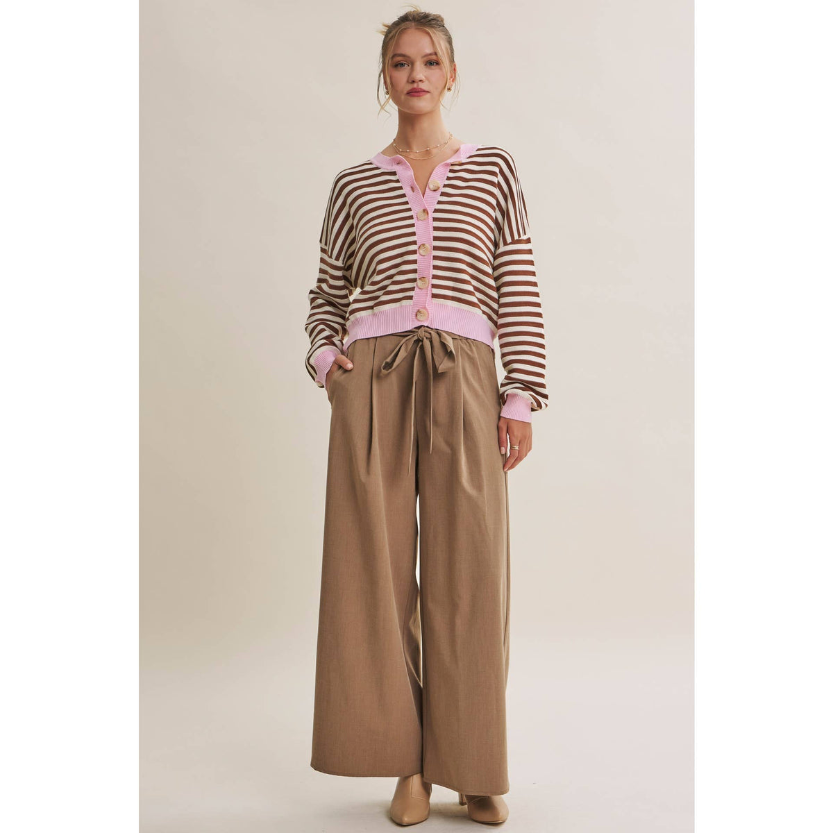 TUSCANY AFTERNOON SELF-TIE BELT RELAXED WIDE-LEG PANTS