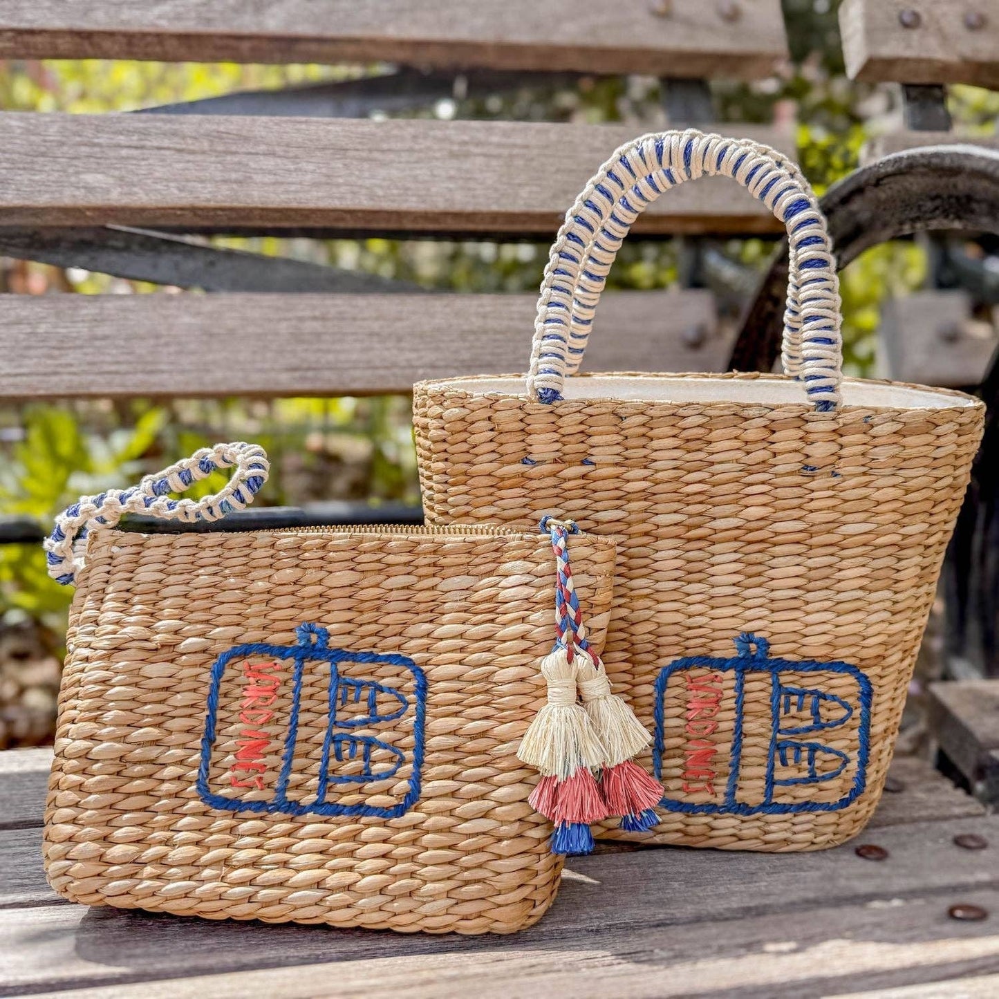 Mini Woven Pouch with Wristlet and Embroidered Sardine Can